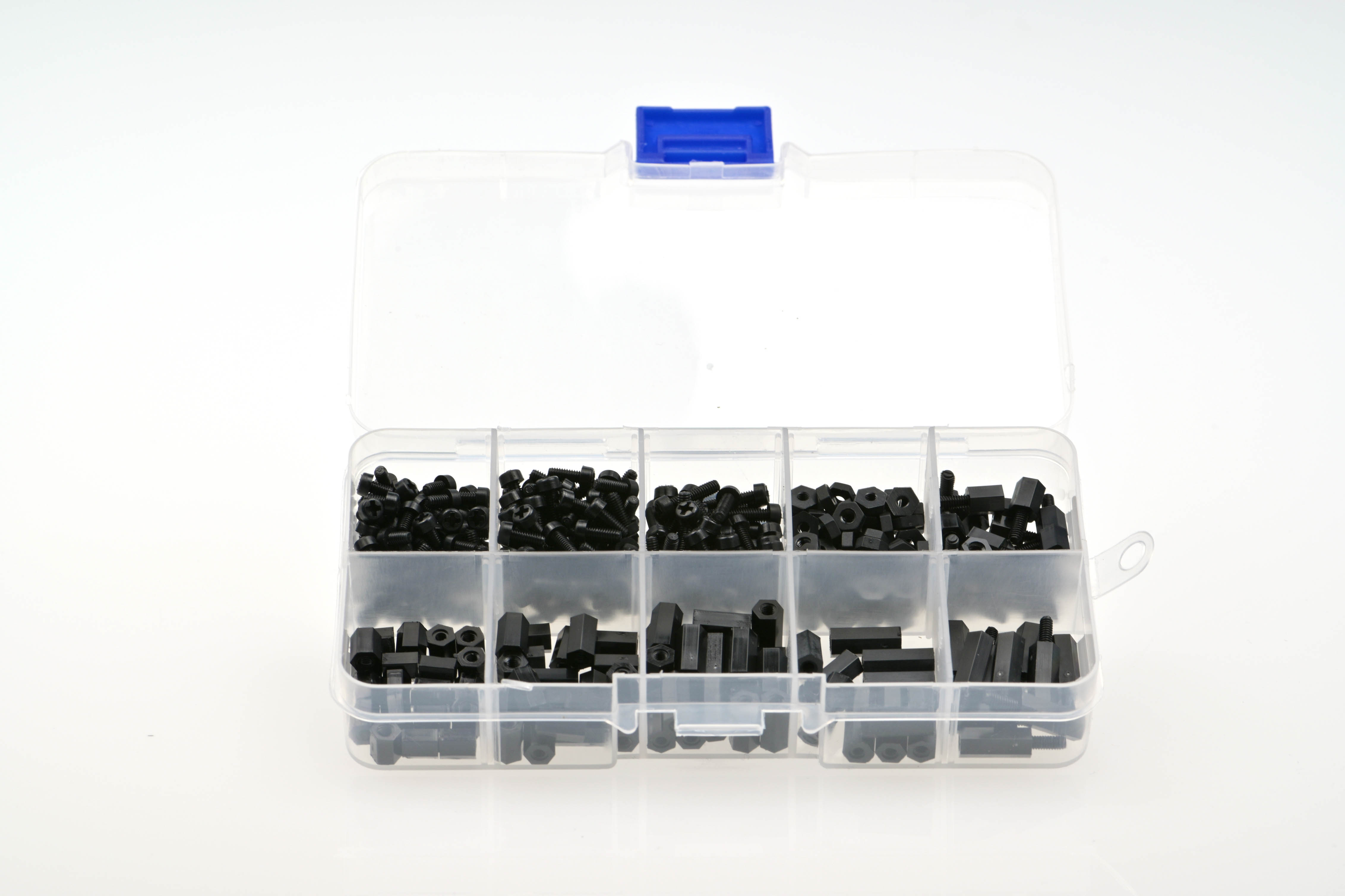 M2.5 schroeven en afstandshouders set - Zwart nylon - 380 stuks