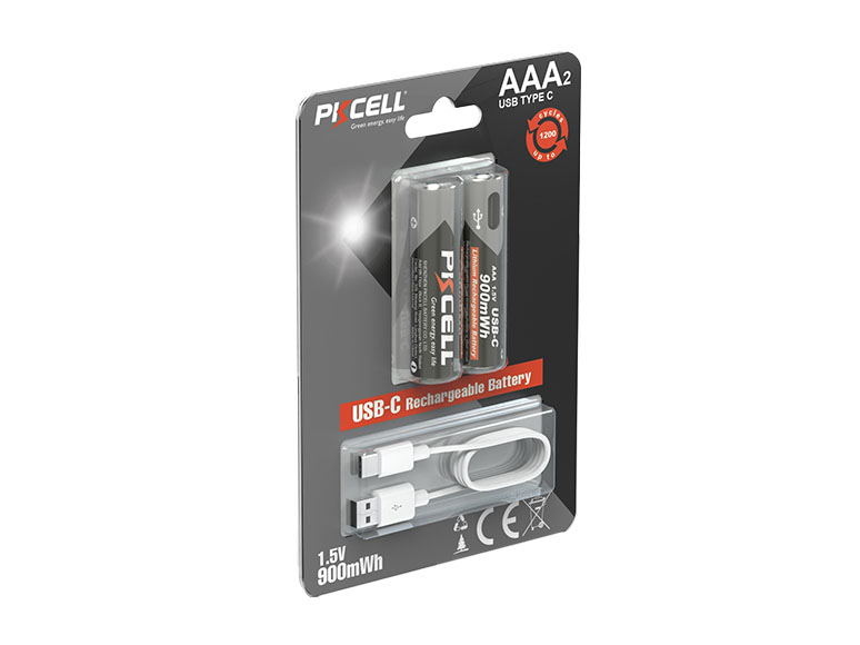 PKCELL USB-C Oplaadbare AAA Lithium Batterijen 900mWh (Set van 2)