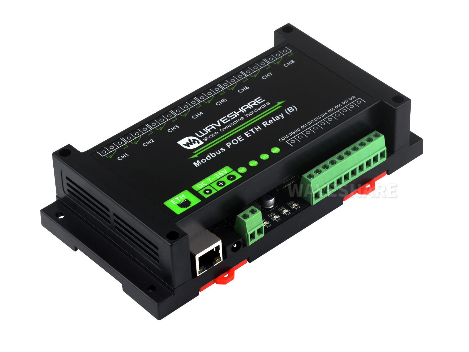 8-kanaals Ethernet-relaismodule met Digitale Input