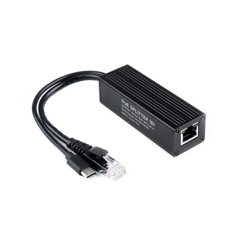 Waveshare Industrial Gigabit PoE Splitter met USB Type-C uitgang - 5V 5A