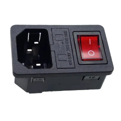 Prise IEC 14 mâle à monter sur panneau + interrupteur + porte fusible