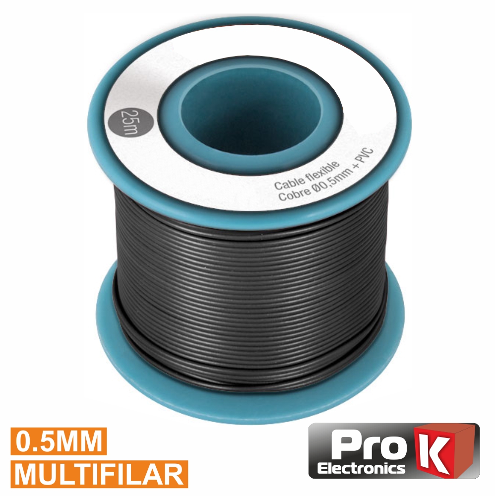 Cabo Multifilar Preto 0,5mm Rolo 25m PROK