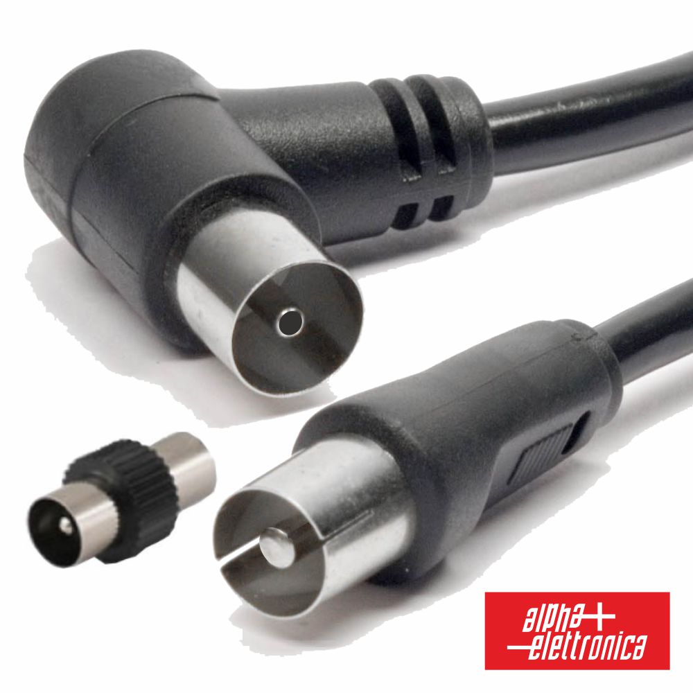 Cabo Coaxial Macho/Fêmea Preto 3m Ângular 90º ALPHA cabos coaxiais