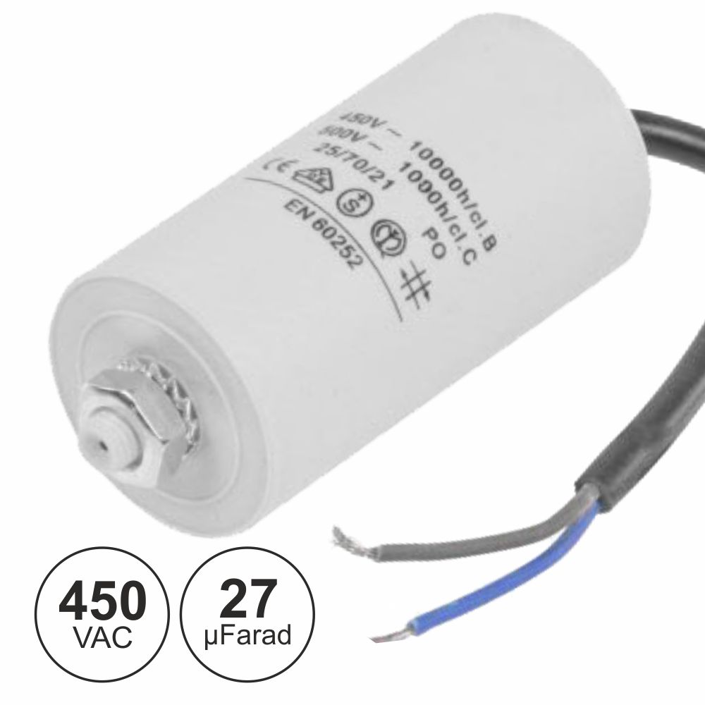 Condensador Arranque 27uf 450V + Terra C/ Fios