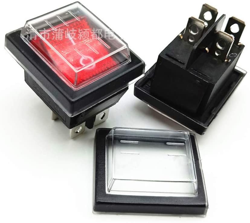 Interruptor basculante, 4 pinos, luz vermelha, On/Off DPDT 16A 250 V / 20A125 V AC com capa impermeável