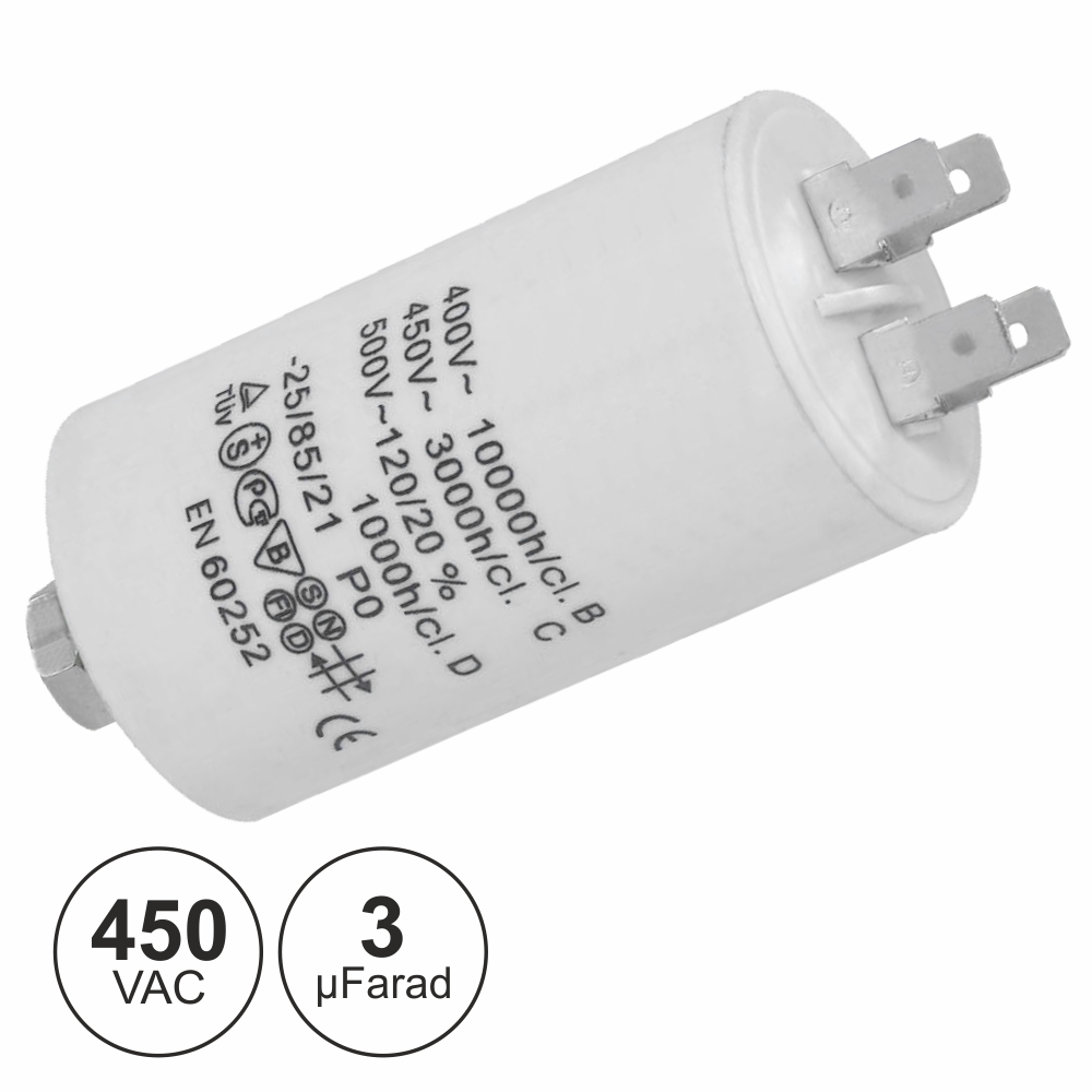 Condensador Arranque 3uf 450V + Terra