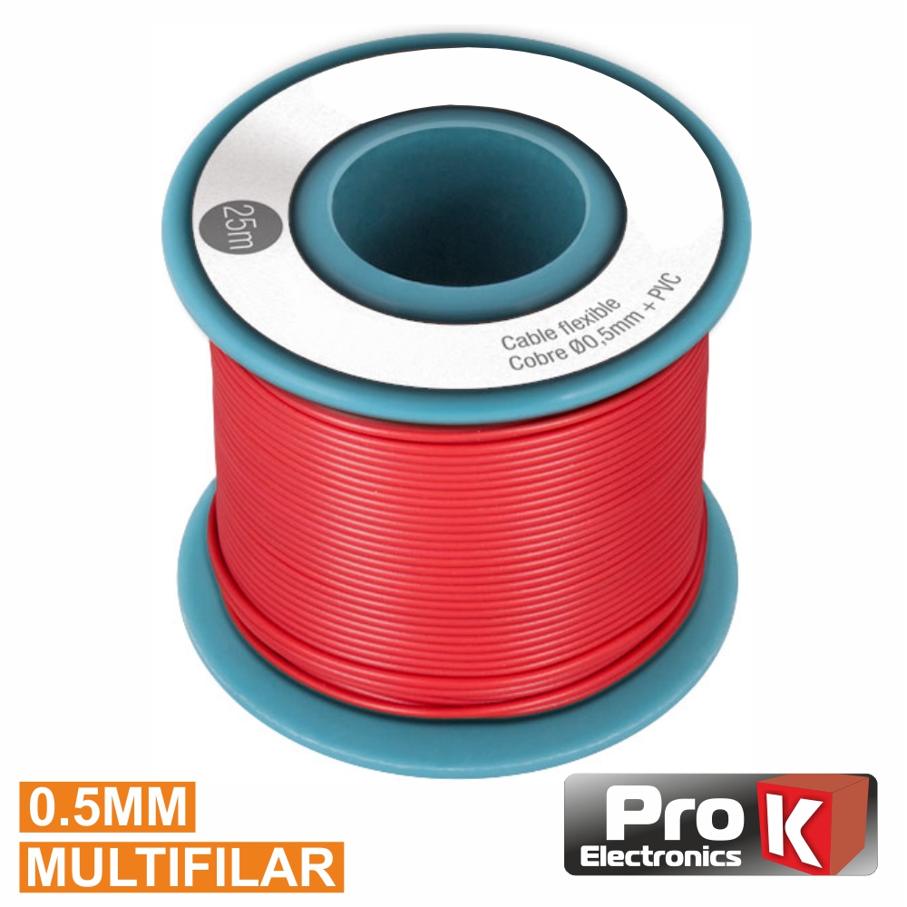 Cabo Multifilar Vermelho 0,5mm Rolo 25m PROK
