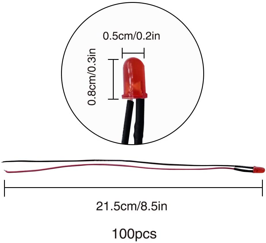 Led 5mm 12V Vermelho cabo de 20cm