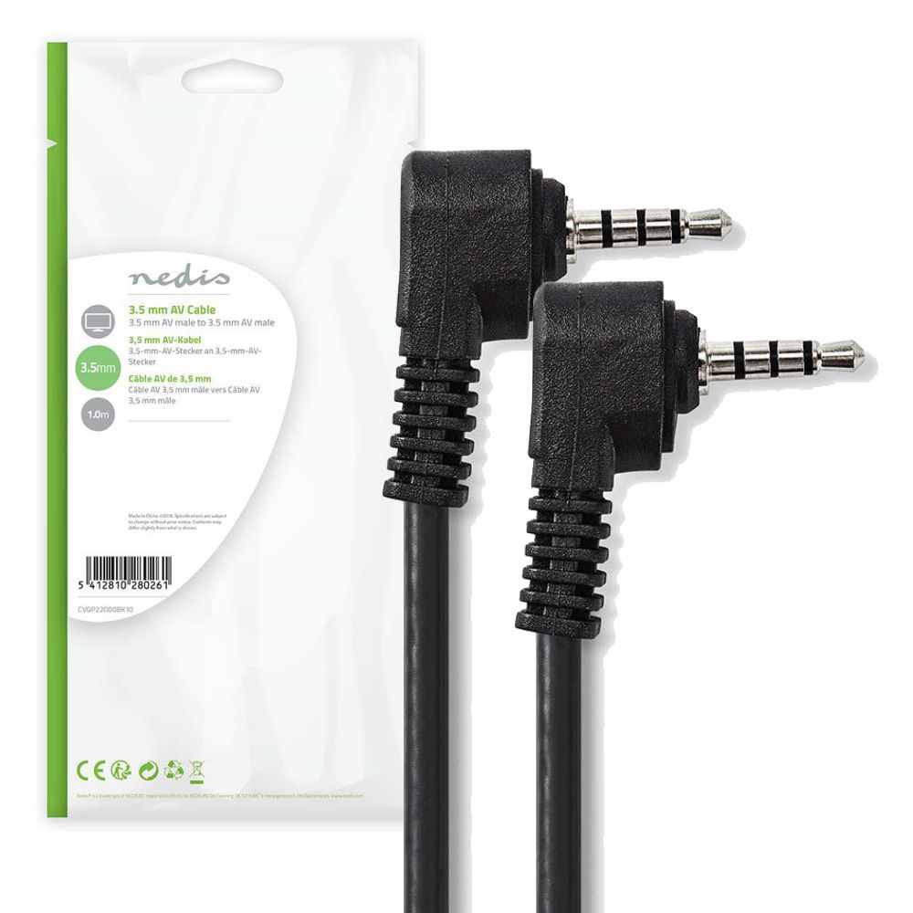 Cabo Jack 3,5mm Macho / Jack 3,5mm Macho 4p Preto 1m