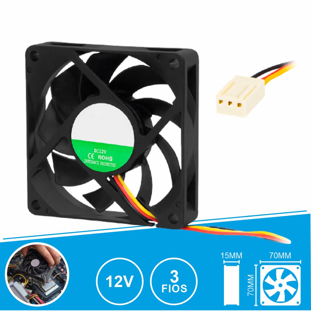 Ventoinha 12V 70X70X15Mm 3 Fios