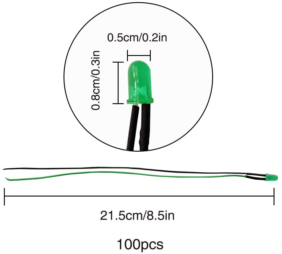 Led 5mm 12V Verde cabo de 20cm