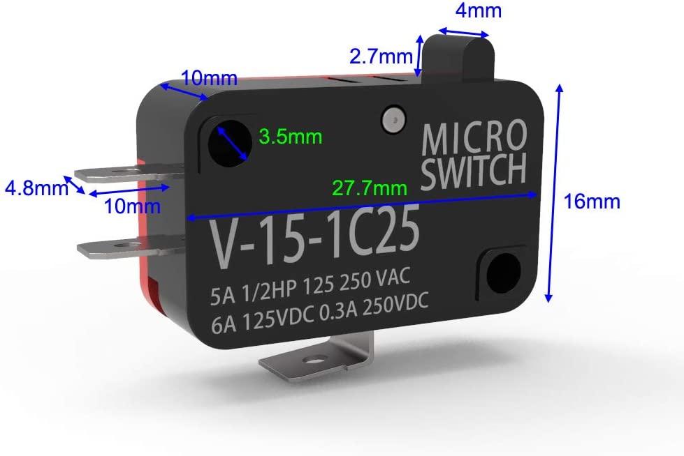Micro interruptor25 V / 250 V 15 A SPDT 1 NO 1 NC