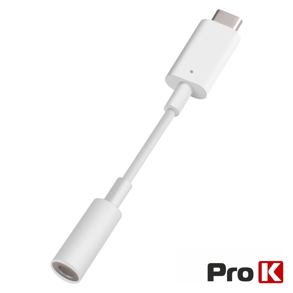 Cabo USB-C Macho / Jack 3,5mm 11mm Branco PROK