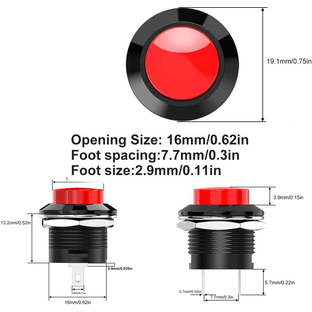 Botão de pressão CA 6A/125V 3A/250V Vermelho