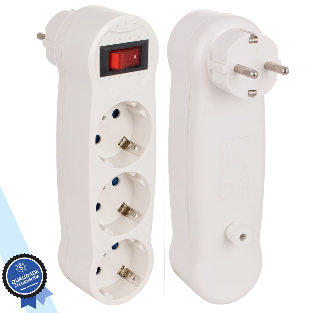 Ficha Elétrica Adaptadora 3x Schuko SOLERA