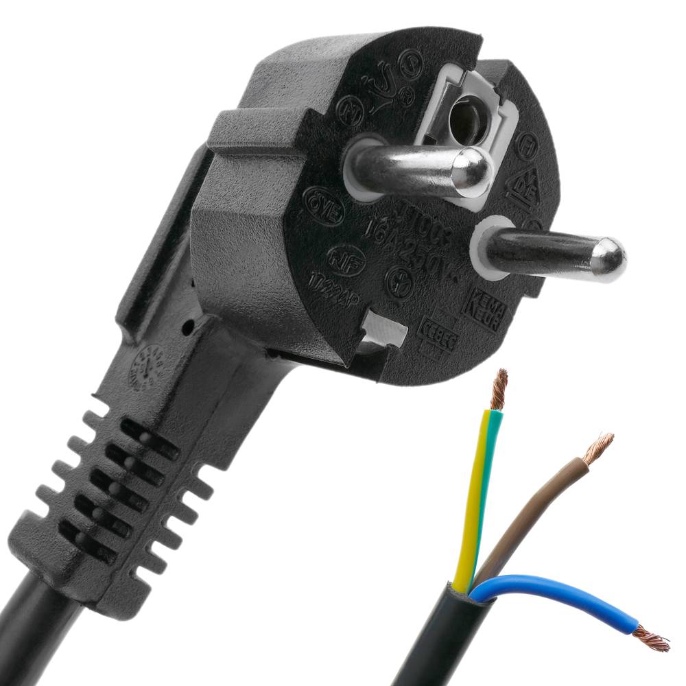 Cabo de alimentação H05VV-F 1 m schuko a terminais 3x1,50mm²