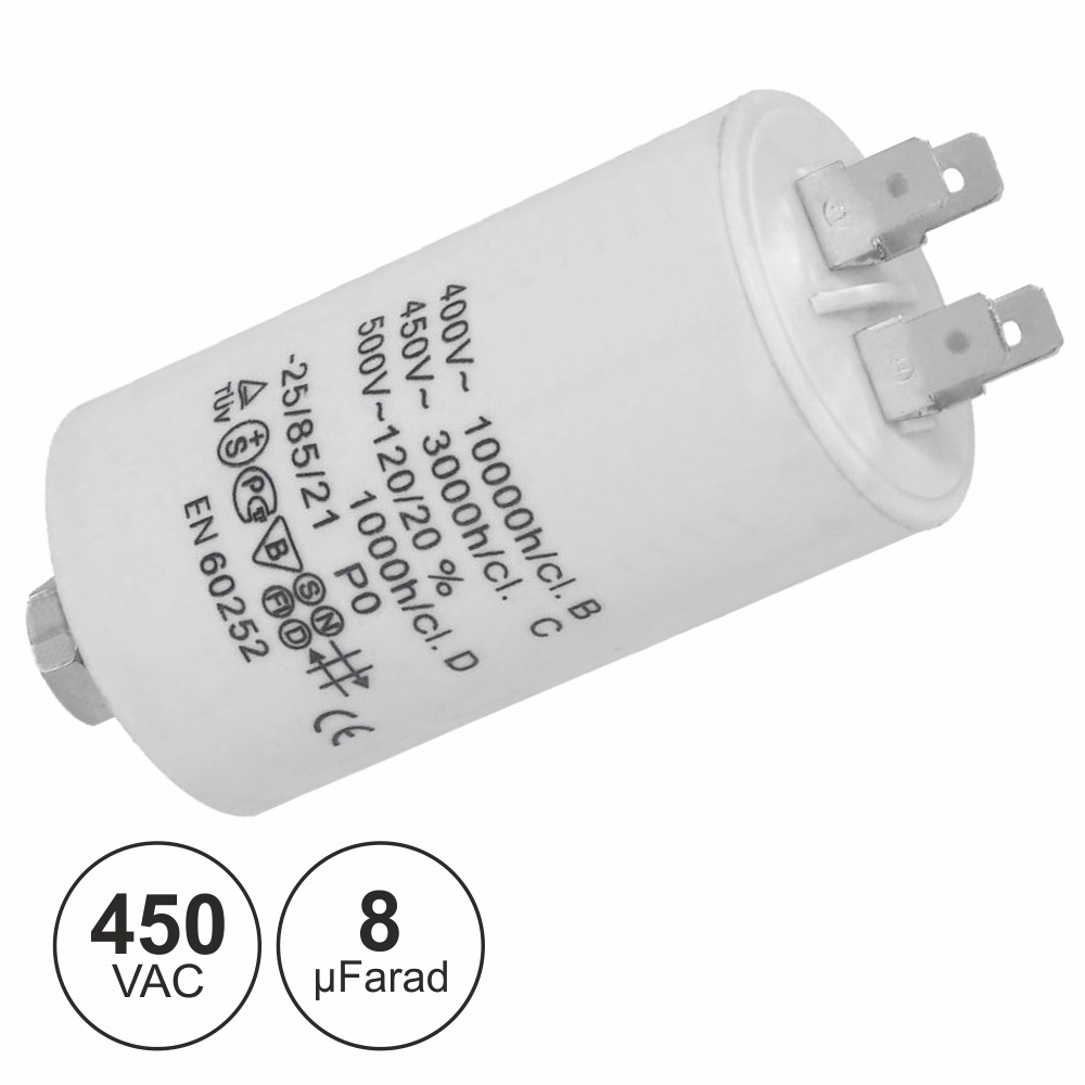 Condensador Arranque 8uf 450V + Terra