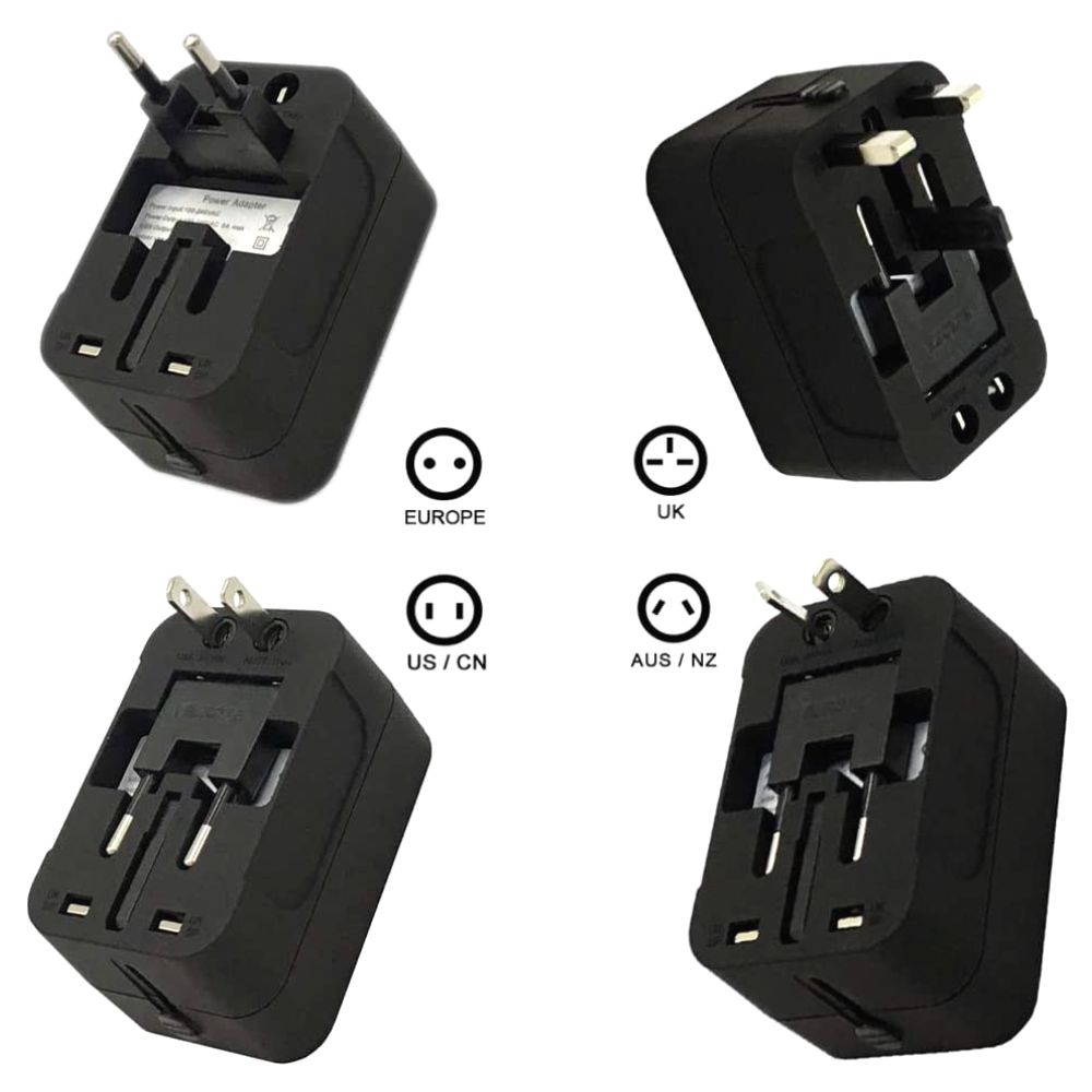 Ficha Adaptadora Viagem Universal Preta C/ 2 Usb