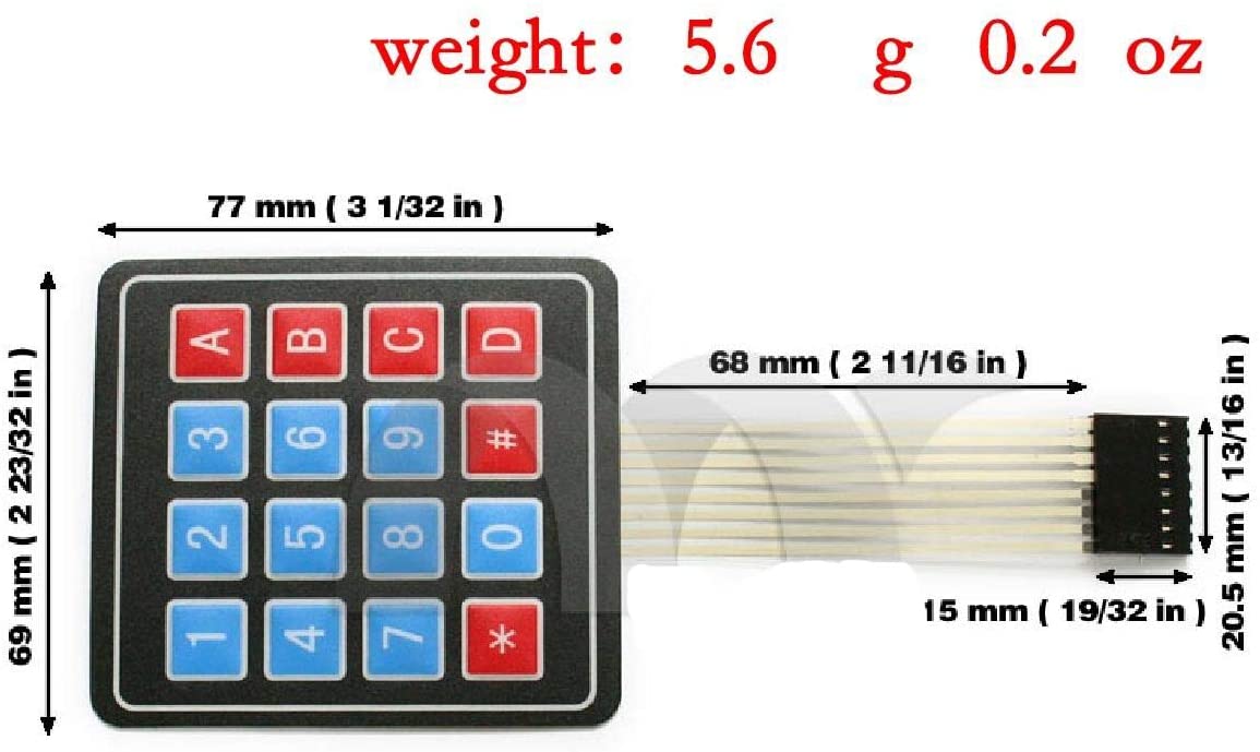 Teclado 16 teclas 4 x 4 Matrix membrana AVR 12 V para Arduino e Raspberry Pi