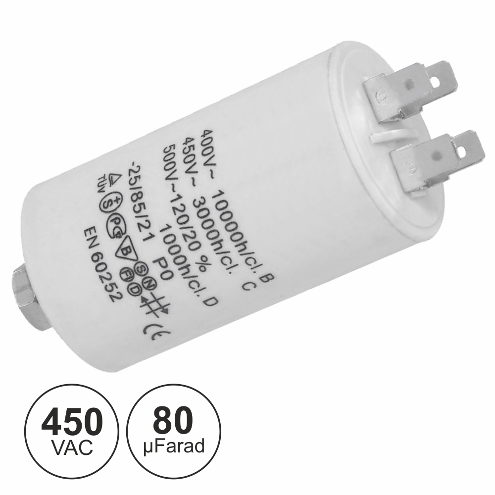 Condensador Arranque 80uf 450V + Terra