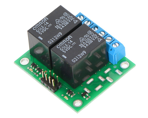 Pololu Basic 2-kanals SPDT relæ-modul med 5 V-relæer, skrueterminaler og 0,1″ headers (#2485)