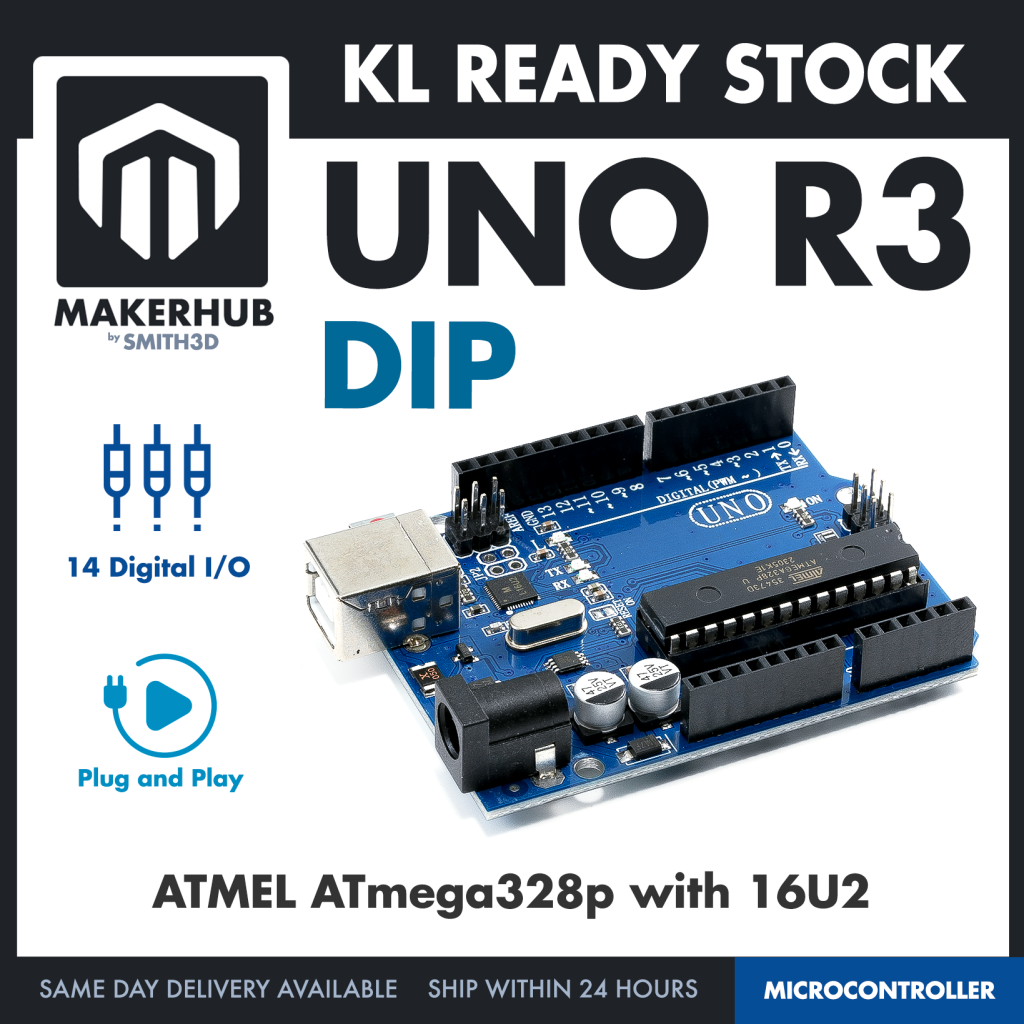 [DIP] Arduino Uno Compatible DIP UNO R3 with ATMEGA328P (No need download extra USB Driver) - MakerHub Malaysia: Robotic and Electronic Supplies