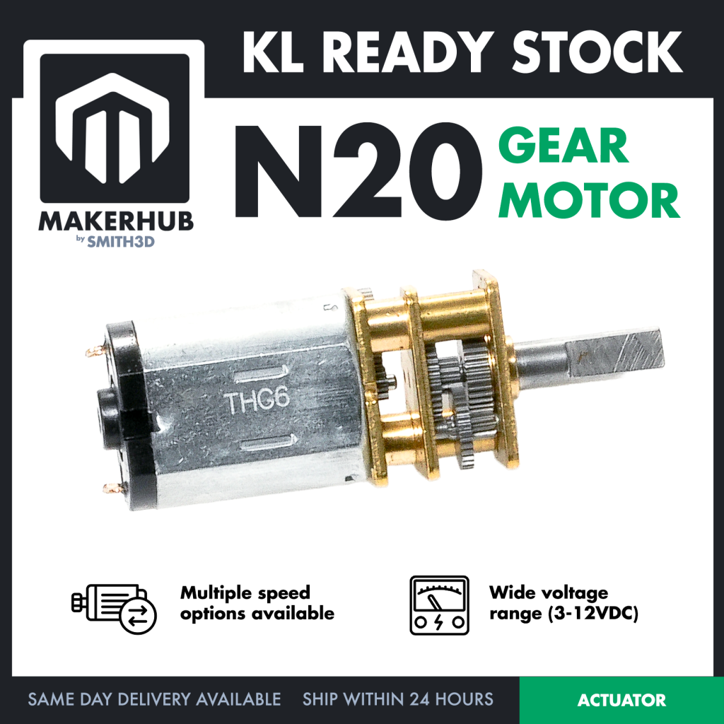 GA12-N20 DC Geared Motor 3V 5V 6V 9V 12V Gear Motor For Arduino Smart Car Application - MakerHub Malaysia: Robotic and Electronic Supplies