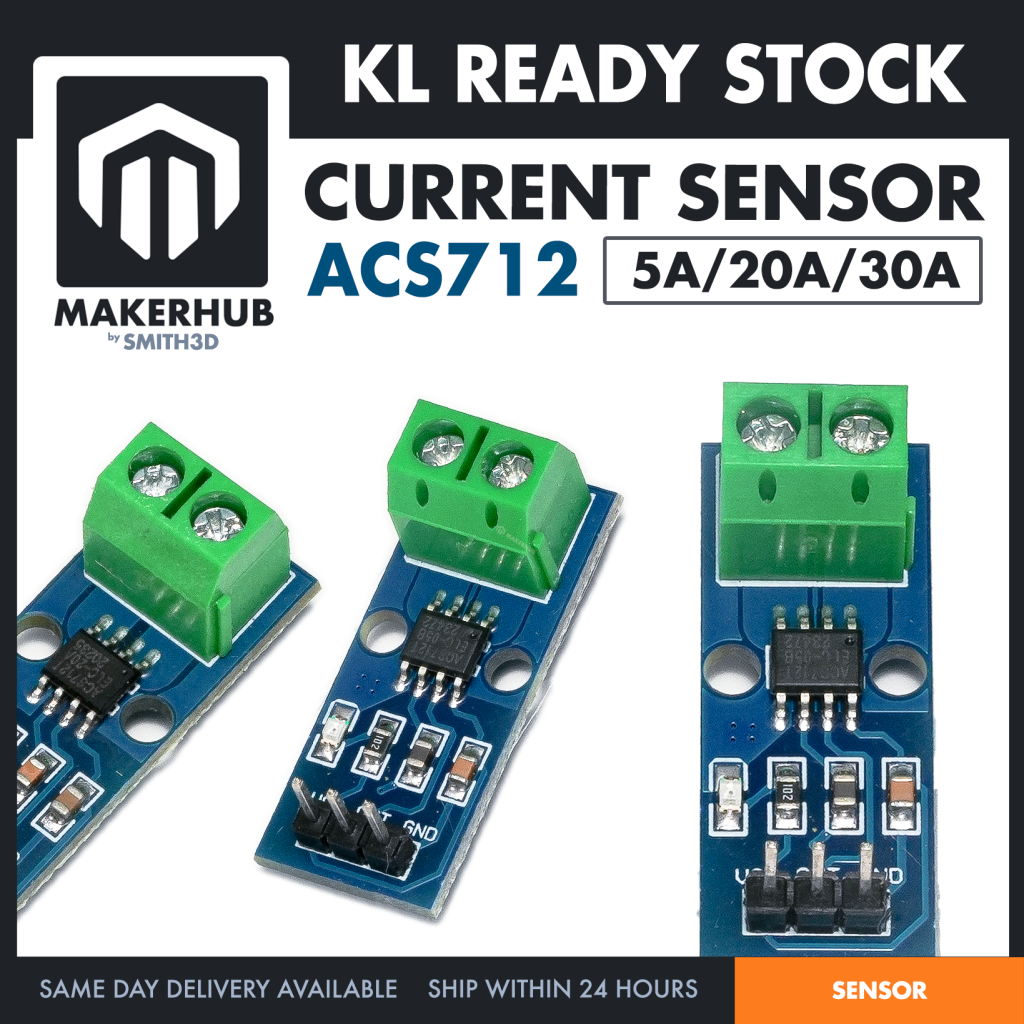 5A 20A 30A Current Sensor Module ACS712 Hall Effect-Based Linear Current Sensor Board Arduino DIY - MakerHub Malaysia: Robotic and Electronic Supplies