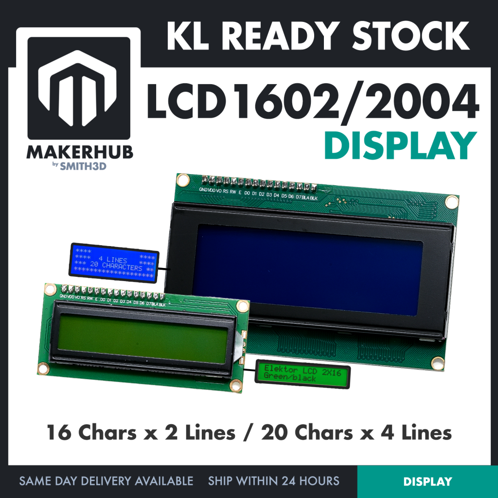 LCD1602 LCD2004 Liquid Crystal Display Module with IIC I2C Basic 16x2 20x4For Arduino Display Application - MakerHub Malaysia: Robotic and Electronic Supplies