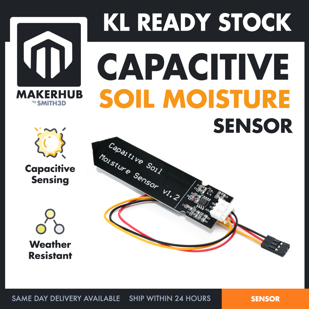 Capacitive Soil Moisture Sensor V1.2 Corrosion Resistant with Cable For Arduino IOT Application - MakerHub Malaysia: Robotic and Electronic Supplies