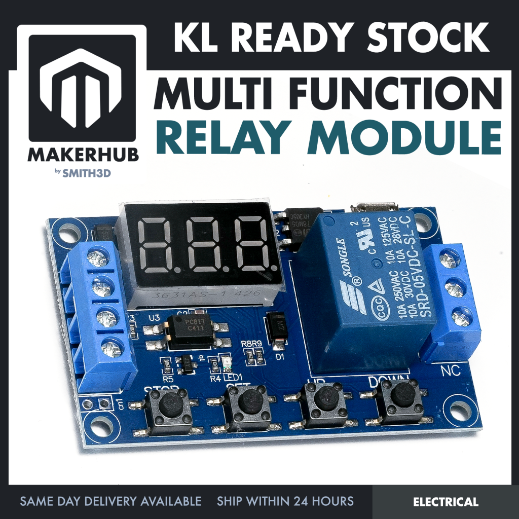 Multi Function Relay Module Time Delay Timer Switch Control Board DC 12V 24V AC 110V 220V Programmable Automation - MakerHub Malaysia: Robotic and Electronic Supplies