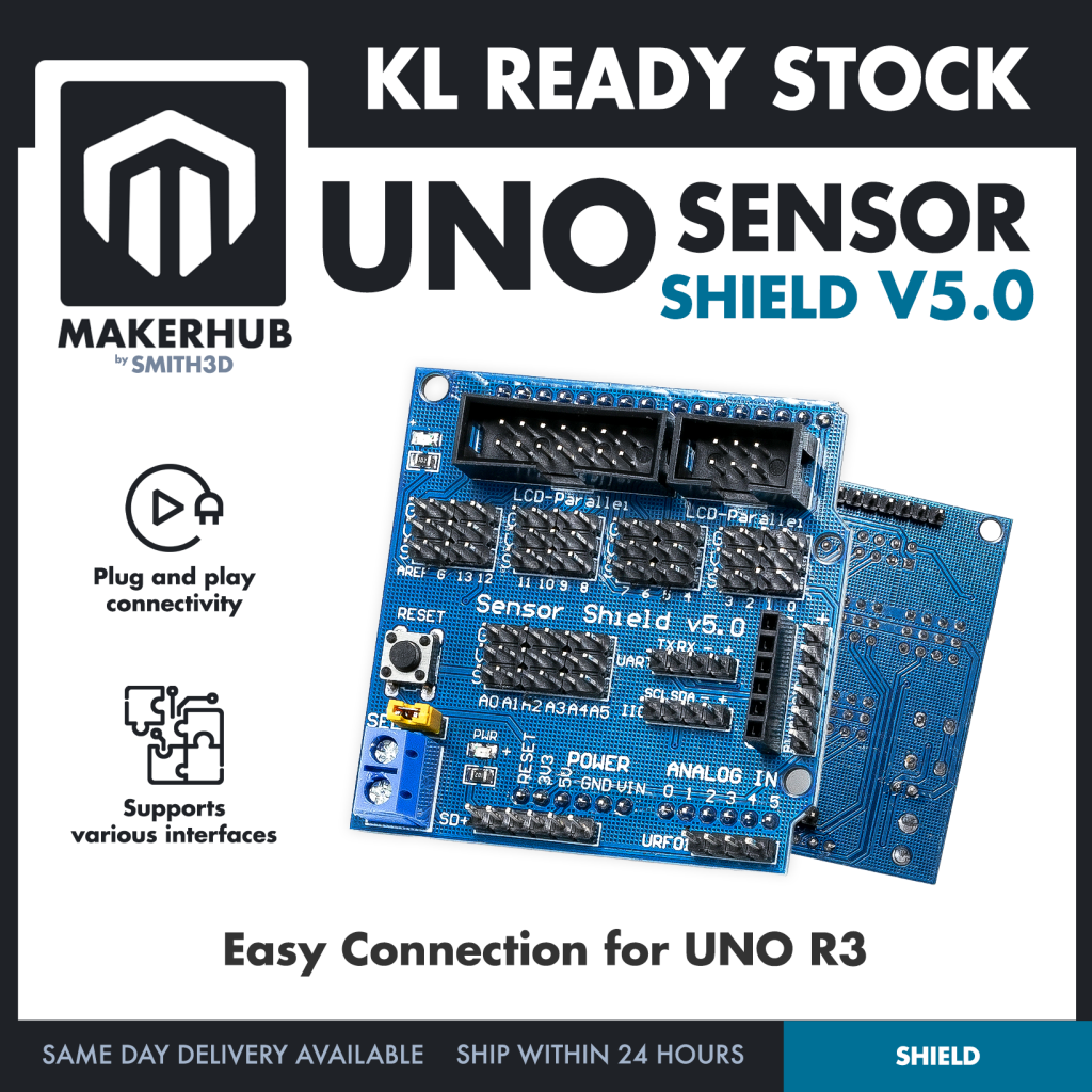 Sensor Shield V5.0 Arduino Uno R3 Shield For Arduino Protoype Application - MakerHub Malaysia: Robotic and Electronic Supplies
