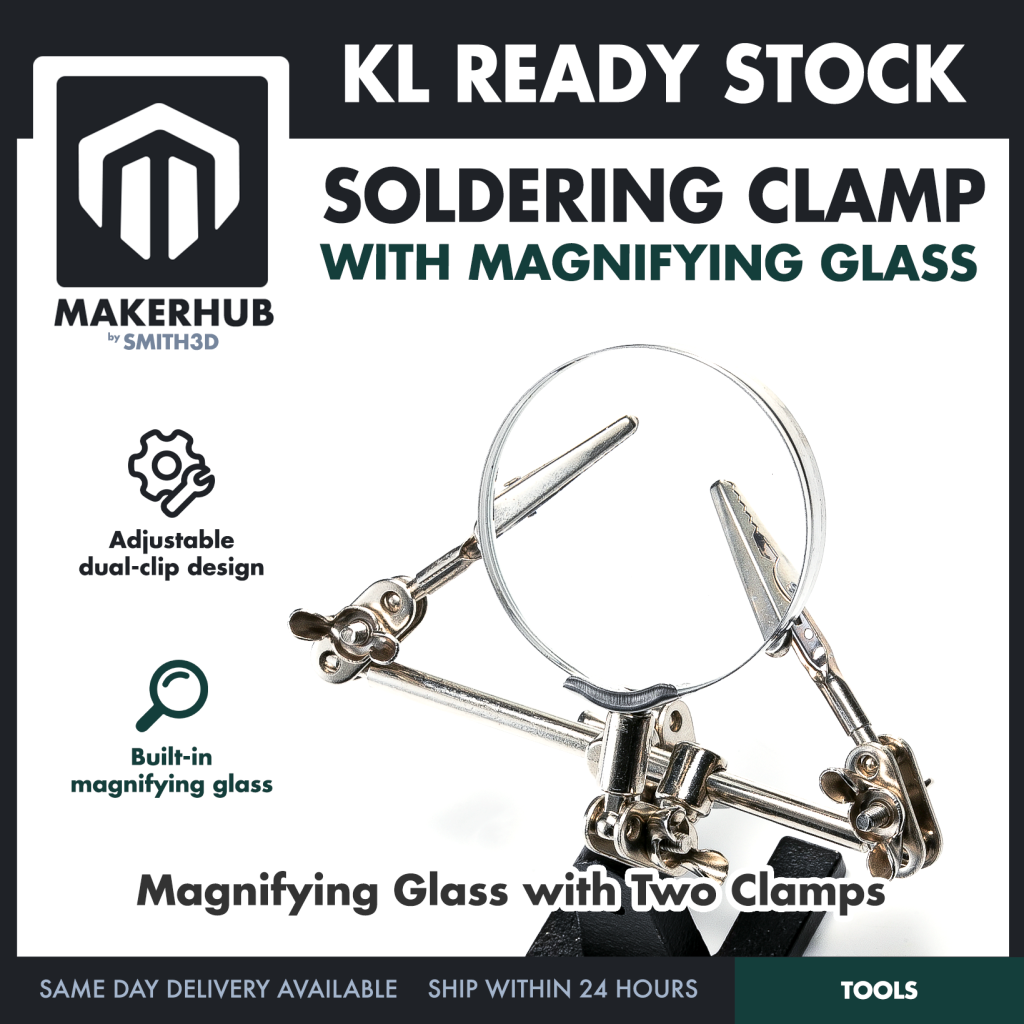 Sodering Clip Stand with Magnifying Glass Soldering Holder Electronics Project Assistance Holder - MakerHub Malaysia: Robotic and Electronic Supplies