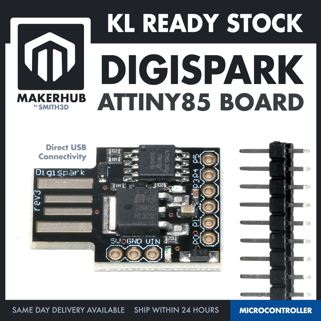 Digispark Attiny85 USB Development Board Arduino Compatible Black Board ATTINY 85 Development - MakerHub Malaysia: Robotic and Electronic Supplies
