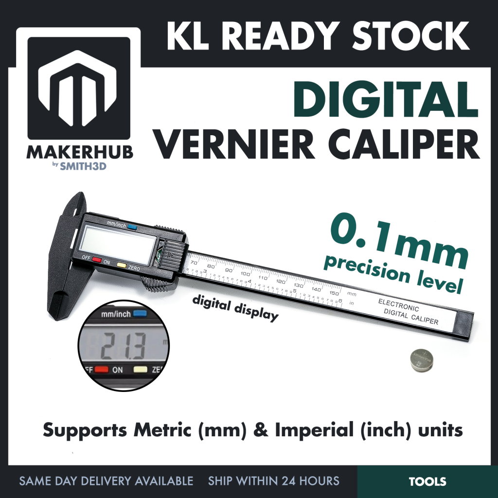 Digital Vernier Caliper with LCD Display High Strength PVC 150mm 6 inch - MakerHub Malaysia: Robotic and Electronic Supplies