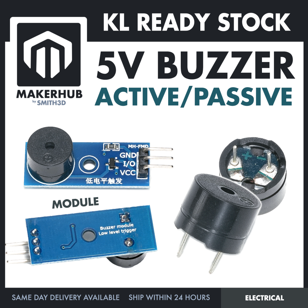 Buzzer Active Passive Buzzer 5V Electronic Sound Alarm Module Tone Piezo - MakerHub Malaysia: Robotic and Electronic Supplies
