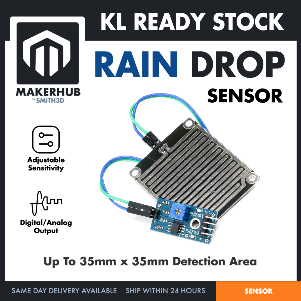 Raindrops Sensor Water Droplets Sensor Module High Sensitivity For Arduino IOT Application - MakerHub Malaysia: Robotic and Electronic Supplies