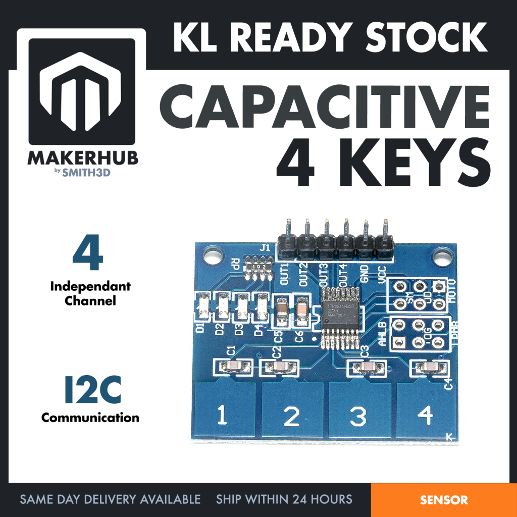 4 Keys Capacitive Touch Button Module Digital Touch Sensor TTP224 I2C Interface - MakerHub Malaysia: Robotic and Electronic Supplies