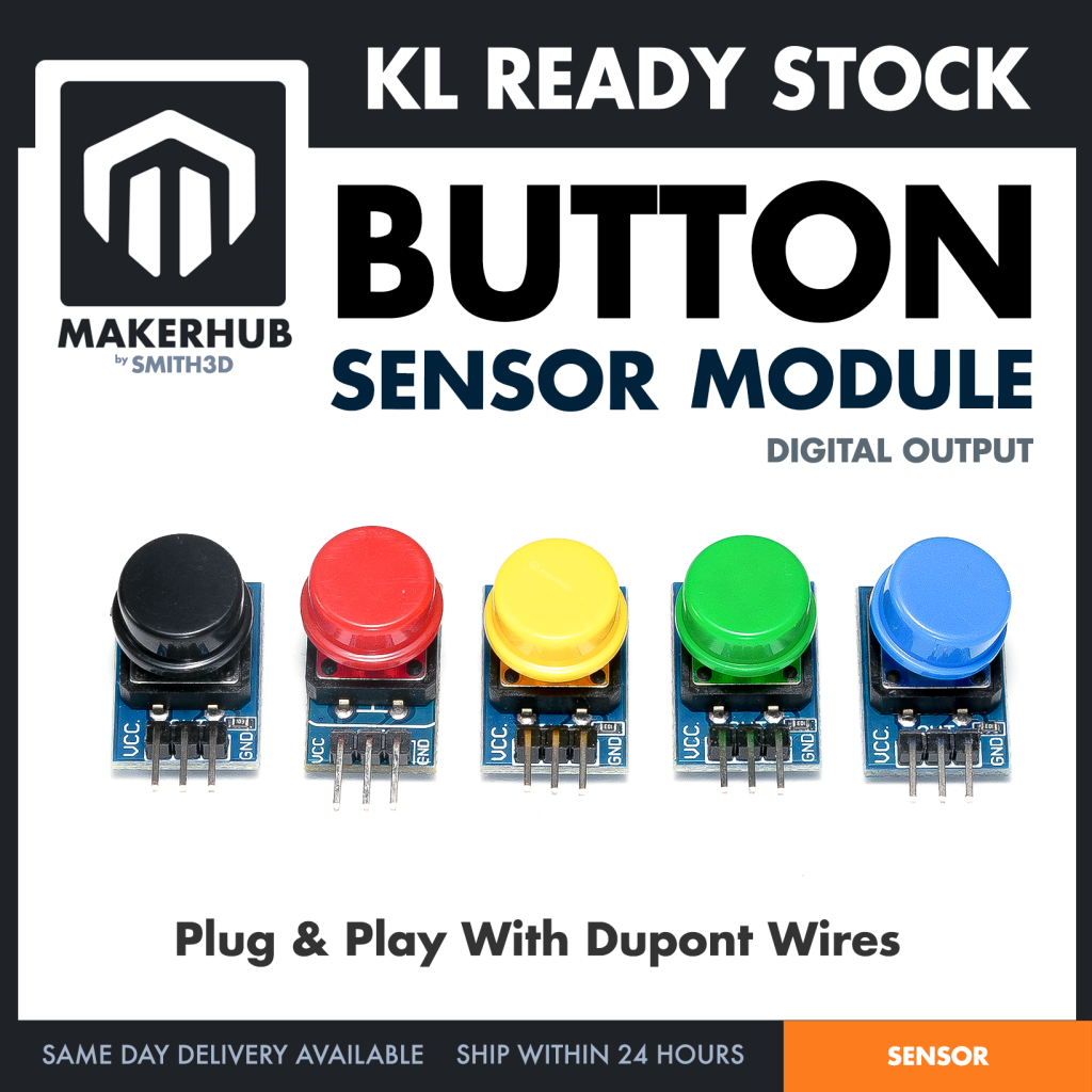 Button Sensor Module Push Button Switch Black Blue Green Yellow Color Options DIY BIG BUTTON - MakerHub Malaysia: Robotic and Electronic Supplies