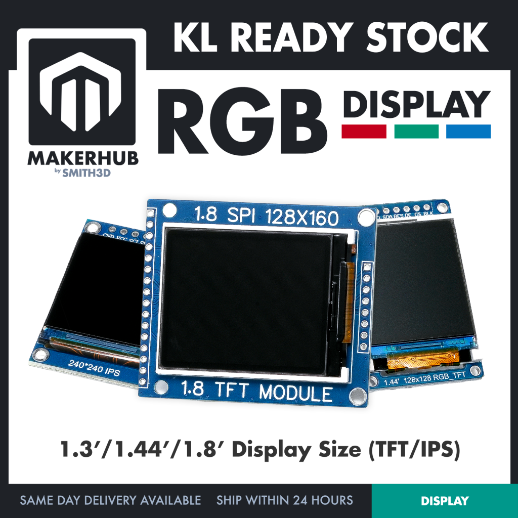 RGB Display Module OLED 1.3' 1.44' 1.8' IIC I2C SPI Communication For arduino IOT Application - MakerHub Malaysia: Robotic and Electronic Supplies