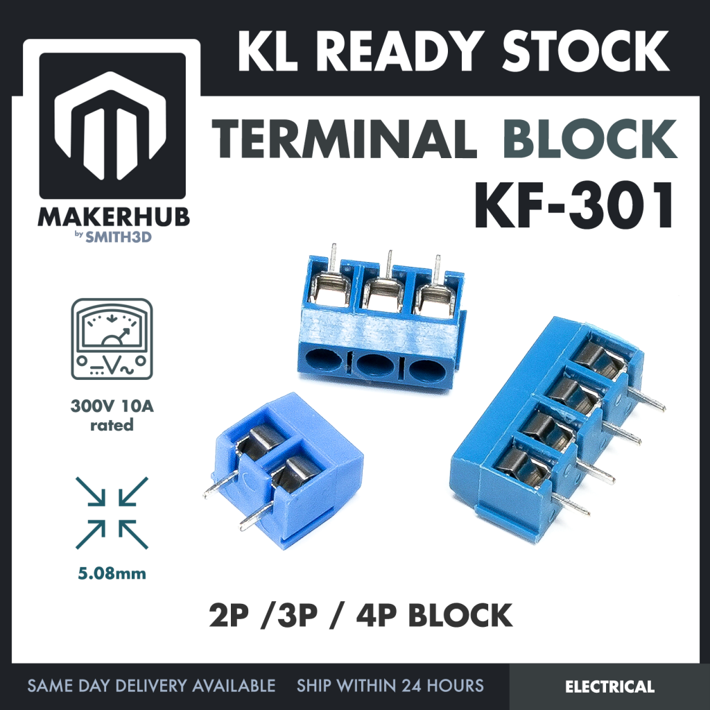 KF301 Terminal Block PCB Connector PCB Terminal Block 2P 3P 4P - MakerHub Malaysia: Robotic and Electronic Supplies
