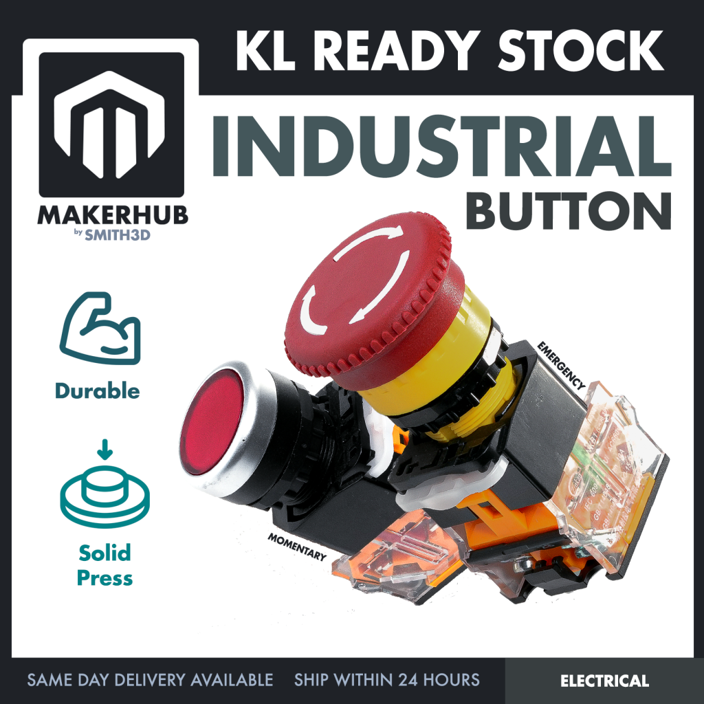 Industrial Emergency Momentary Button LA38 Push Switch RED Push To Stop Button - MakerHub Malaysia: Robotic and Electronic Supplies