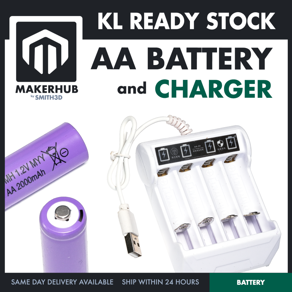Rechargeable AA Battery 1.2V NiMH High Capacity 2000mAh-3000mAh Long Life Battery for Electronics DIY Projects - MakerHub Malaysia: Robotic and Electronic Supplies