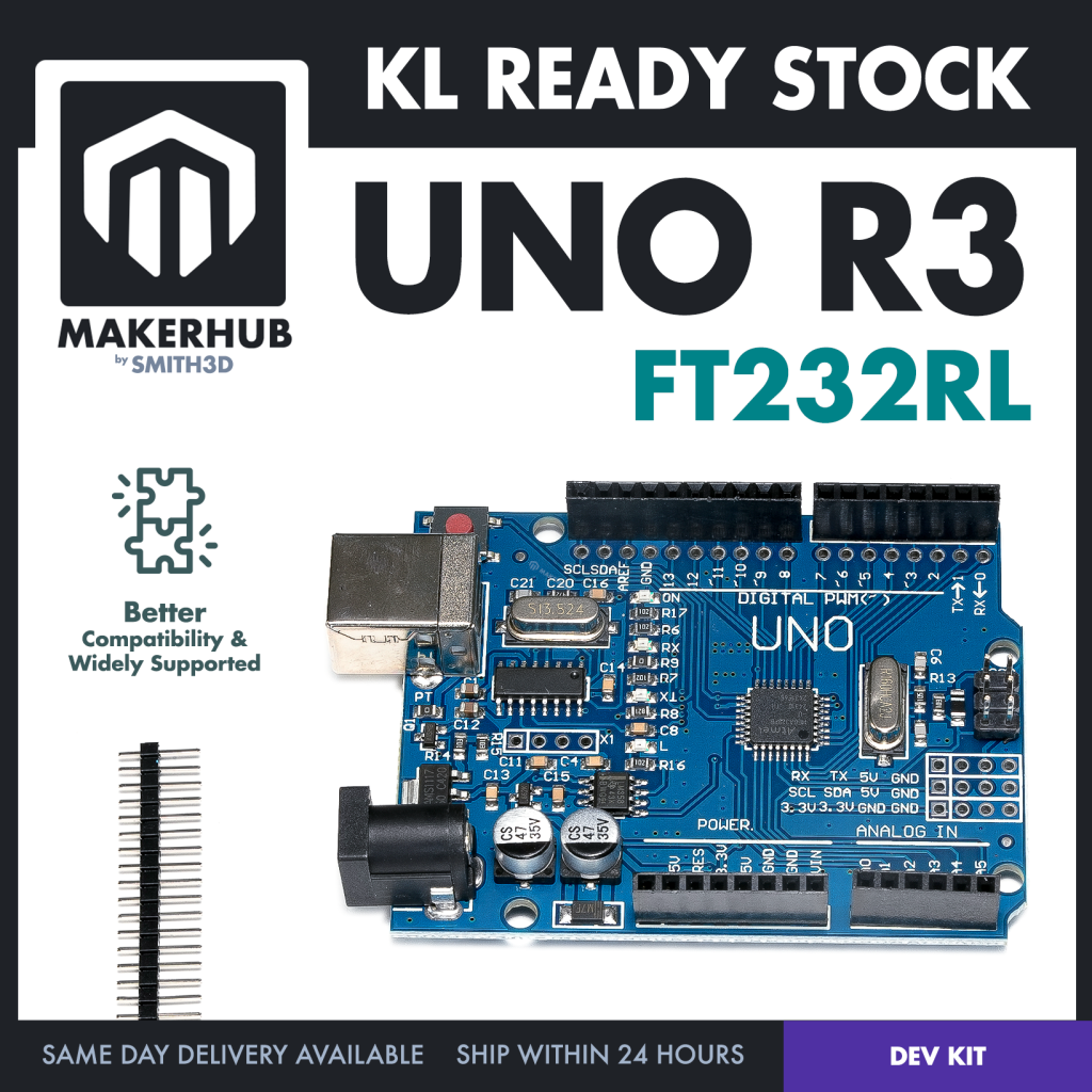 Arduino Compatible UNO R3 FT232 Development Board Arduino Compatible CH340 Alternative - MakerHub Malaysia: Robotic and Electronic Supplies