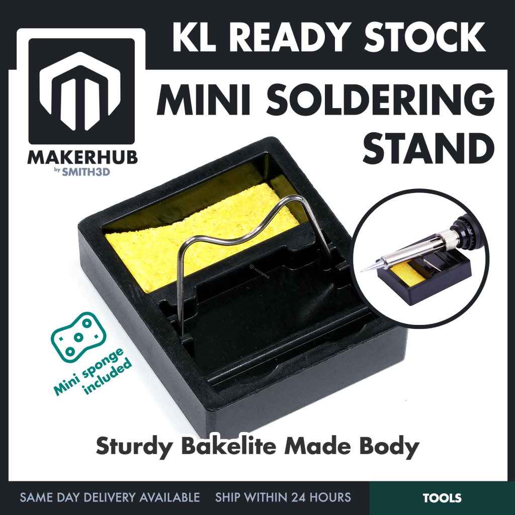 Mini Soldering Stand Full Metal Portable Solder Iron Stand with Sponge - MakerHub Malaysia: Robotic and Electronic Supplies