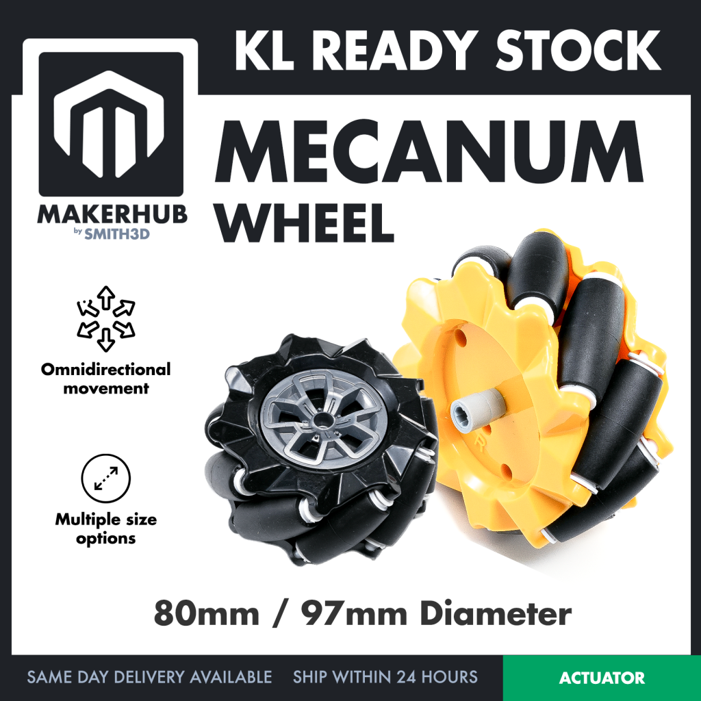 Macanum Wheel Set L + R 80mm 97mm Wheel Omnidirectional Movement - MakerHub Malaysia: Robotic and Electronic Supplies