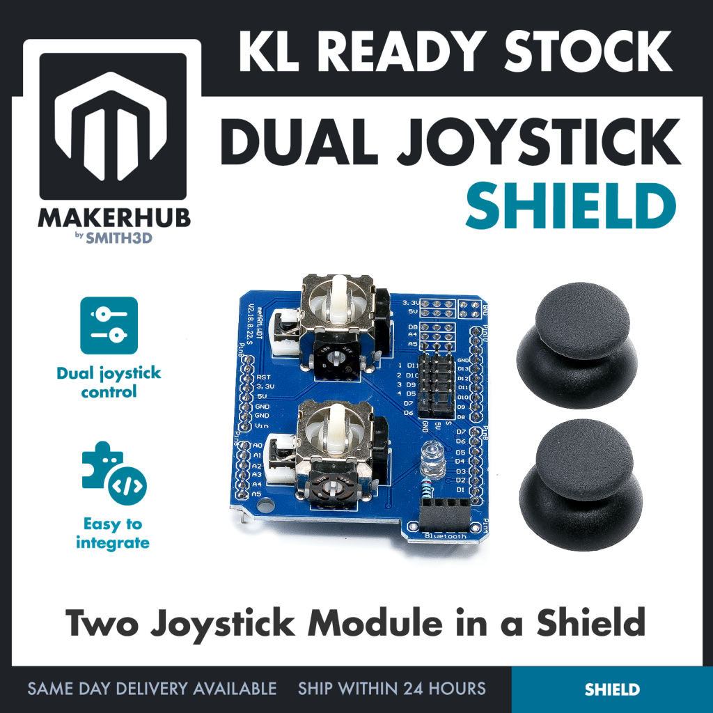 Arduino Dual Joystick Shield X Y Z Axis For Arduino Remote Application - MakerHub Malaysia: Robotic and Electronic Supplies