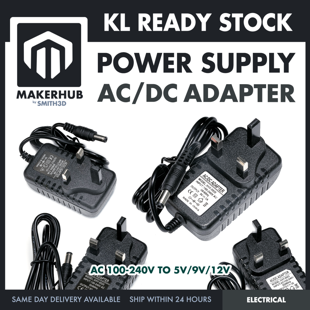 Power Supply Adapter DC Universal AC to DC Converter PSU 5V2A 5V3A 9V2A 12V2A - MakerHub Malaysia: Robotic and Electronic Supplies