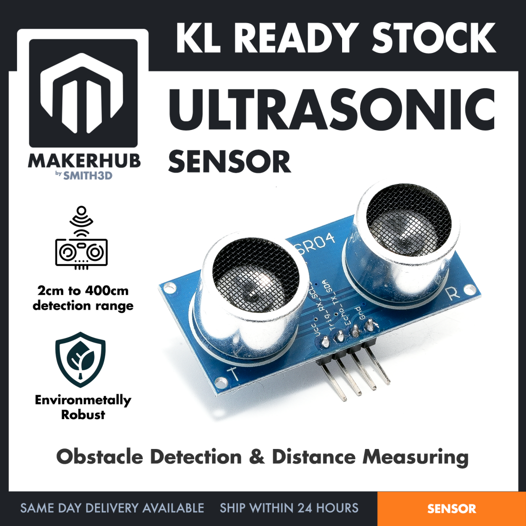 Ultrasonic Sensor HC-SR04 Ultrasonic Range Detection Distance Finder Obstacle avoidance For Arduino Application - MakerHub Malaysia: Robotic and Electronic Supplies