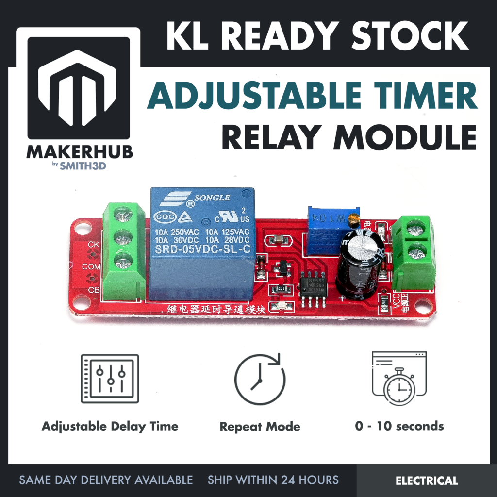 Delay Trigger Relay Module DC 12V Time Delay Switch Circuit Timer Control Board Adjustable Timing - MakerHub Malaysia: Robotic and Electronic Supplies